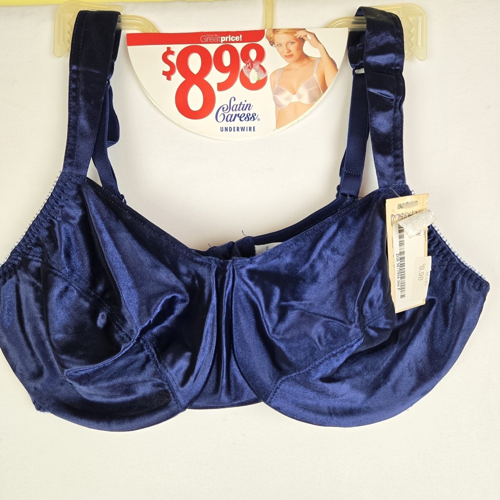 Vintage Sears Glossy Satin Shiny Navy Bra 36D Underwire